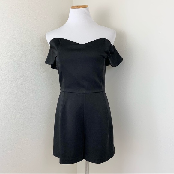 J.O.A. Black Silk Off the Shoulder Romper - Picture 5 of 14